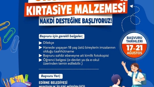 EĞİTİM DESTEĞİNDE SON BAŞVURU 21 AĞUSTOS CUMA